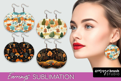 Fall Earrings - Autumn Forest Round Earrings Sublimation Sublimation OrangeBrushStudio 