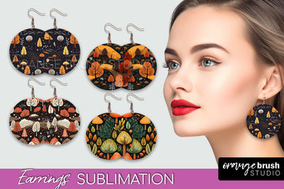 Fall Earrings - Autumn Forest Round Earrings Sublimation Sublimation OrangeBrushStudio 