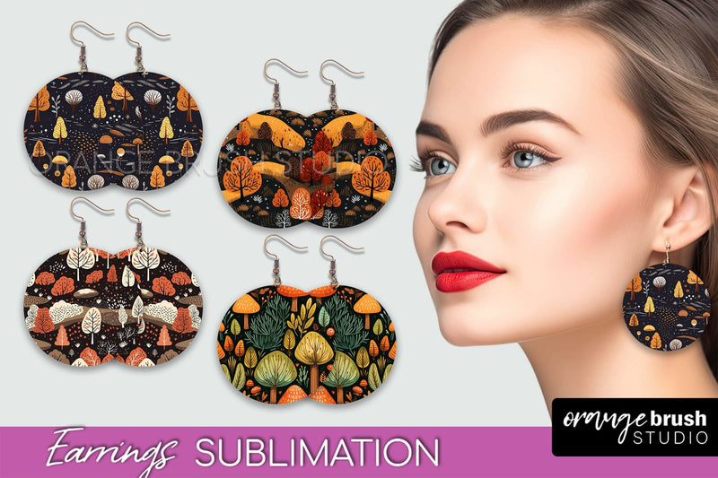 Fall Earrings - Autumn Forest Round Earrings Sublimation Sublimation OrangeBrushStudio 