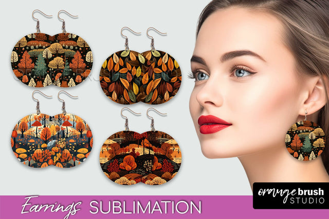 Fall Earrings - Autumn Forest Round Earrings Sublimation Sublimation OrangeBrushStudio 
