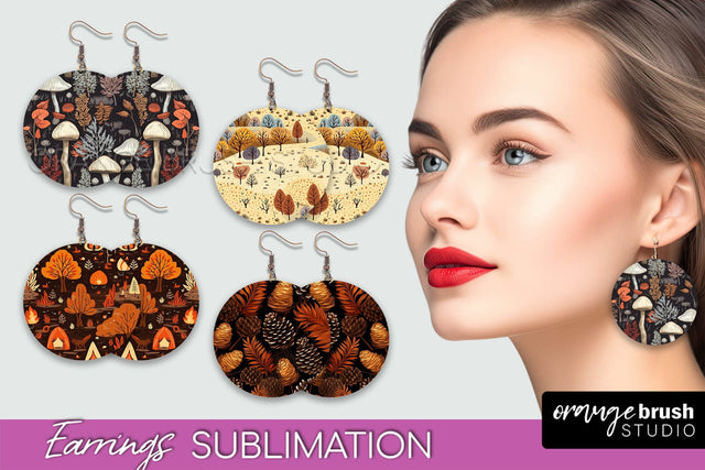 Fall Earrings - Autumn Forest Round Earrings Sublimation Sublimation OrangeBrushStudio 