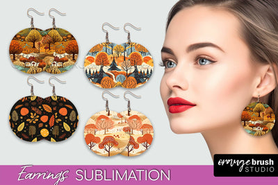Fall Earrings - Autumn Forest Round Earrings Sublimation Sublimation OrangeBrushStudio 