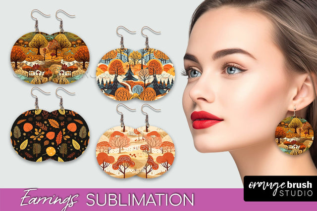 Fall Earrings - Autumn Forest Round Earrings Sublimation Sublimation OrangeBrushStudio 
