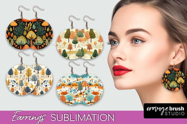 Fall Earrings - Autumn Forest Round Earrings Sublimation Sublimation OrangeBrushStudio 