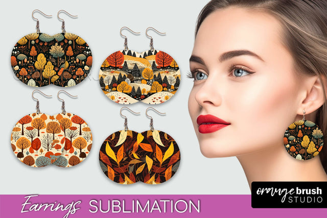 Fall Earrings - Autumn Forest Round Earrings Sublimation Sublimation OrangeBrushStudio 