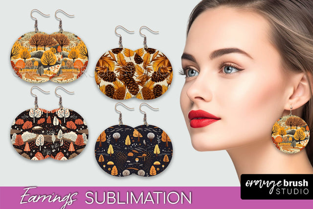 Fall Earrings - Autumn Forest Round Earrings Sublimation Sublimation OrangeBrushStudio 