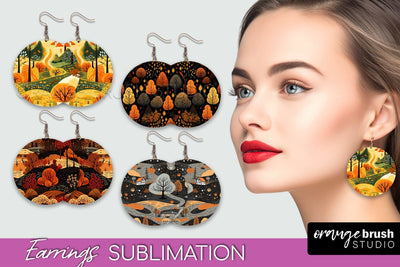 Fall Earrings - Autumn Forest Round Earrings Sublimation Sublimation OrangeBrushStudio 