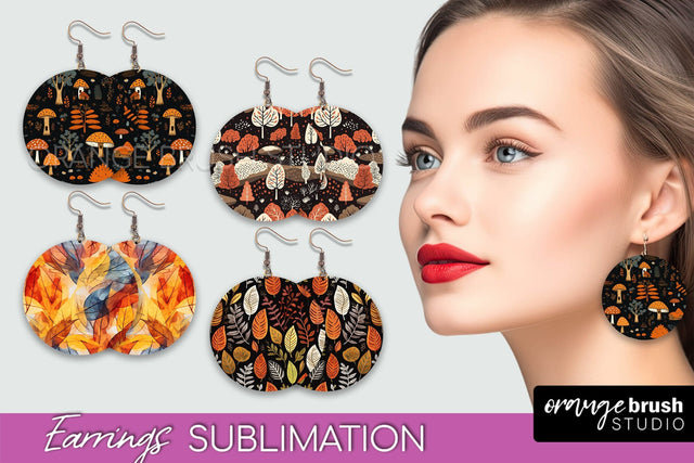 Fall Earrings - Autumn Forest Round Earrings Sublimation Sublimation OrangeBrushStudio 