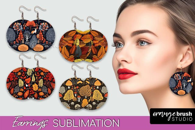 Fall Earrings - Autumn Forest Round Earrings Sublimation Sublimation OrangeBrushStudio 