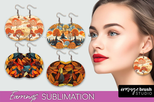 Fall Earrings - Autumn Forest Round Earrings Sublimation Sublimation OrangeBrushStudio 
