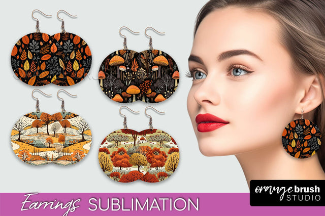 Fall Earrings - Autumn Forest Round Earrings Sublimation Sublimation OrangeBrushStudio 