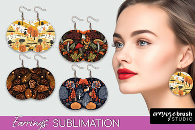 Fall Earrings - Autumn Forest Round Earrings Sublimation Sublimation OrangeBrushStudio 