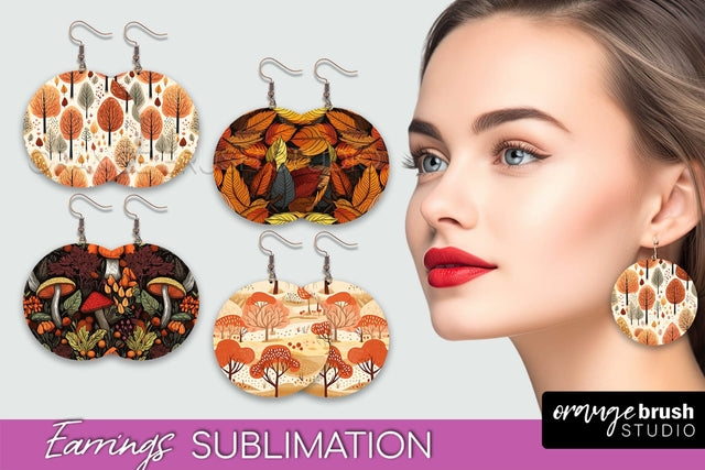 Fall Earrings - Autumn Forest Round Earrings Sublimation Sublimation OrangeBrushStudio 