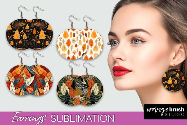 Fall Earrings - Autumn Forest Round Earrings Sublimation Sublimation OrangeBrushStudio 