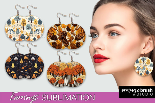 Fall Earrings - Autumn Forest Round Earrings Sublimation Sublimation OrangeBrushStudio 