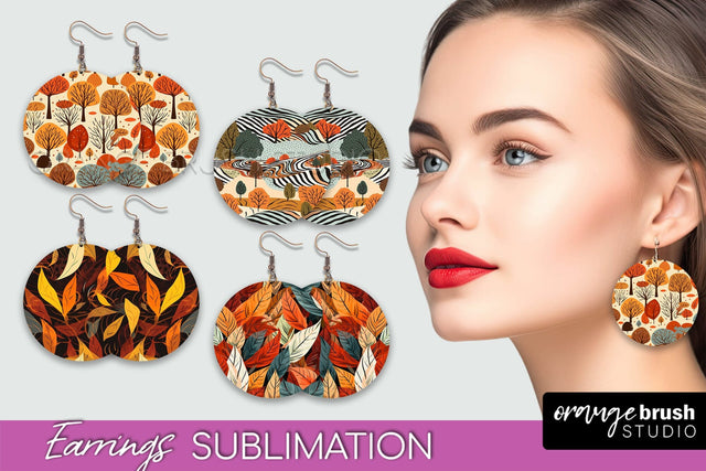 Fall Earrings - Autumn Forest Round Earrings Sublimation Sublimation OrangeBrushStudio 