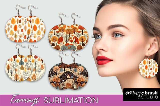 Fall Earrings - Autumn Forest Round Earrings Sublimation Sublimation OrangeBrushStudio 