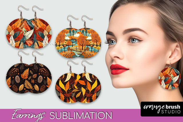 Fall Earrings - Autumn Forest Round Earrings Sublimation Sublimation OrangeBrushStudio 