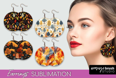 Fall Earrings - Autumn Forest Round Earrings Sublimation Sublimation OrangeBrushStudio 