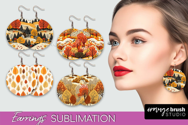 Fall Earrings - Autumn Forest Round Earrings Sublimation Sublimation OrangeBrushStudio 