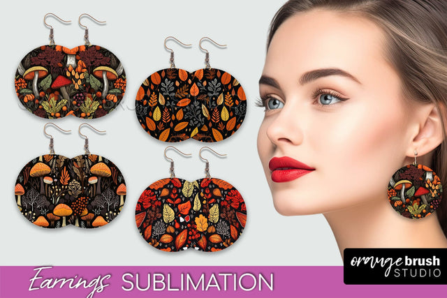 Fall Earrings - Autumn Forest Round Earrings Sublimation Sublimation OrangeBrushStudio 