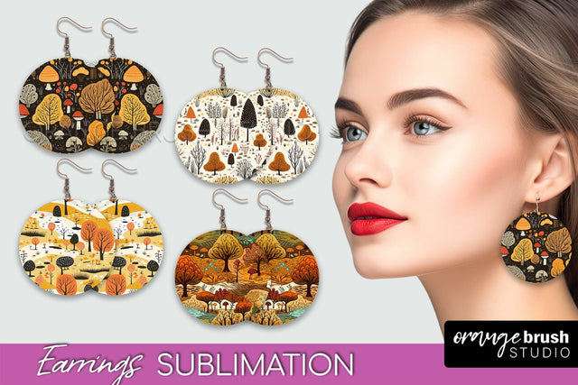 Fall Earrings - Autumn Forest Round Earrings Sublimation Sublimation OrangeBrushStudio 