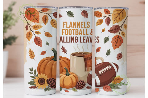 Fall Flannel Football 20oz Tumbler Wrap Sublimation PixelChick 