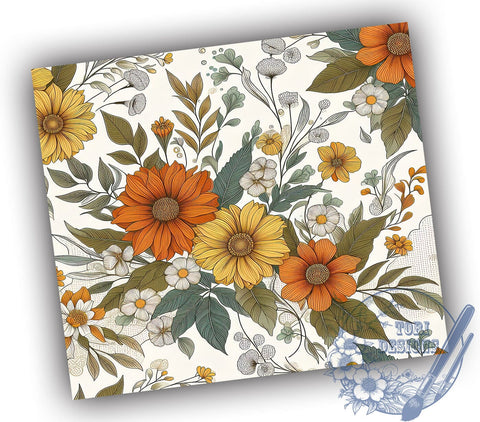 Fall Floral 20oz Skinny Tumbler, Autumn Fall Tumbler Png, Straight & Tapered Tumbler Wrap, Instant Digital Download Sublimation ToriDesigns 