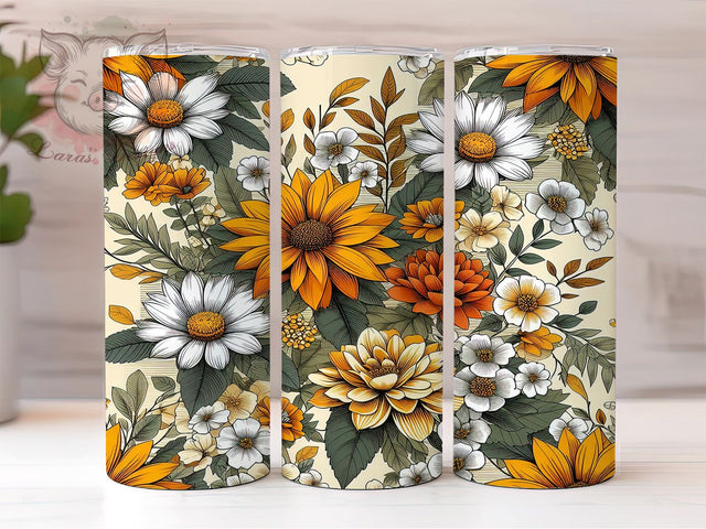 Fall Floral 20oz Tumbler Png, Straight & Tapered Tumbler Png, Autumn Fall Tumbler Png, Digital Download PNG Sublimation Lara' s Designs 