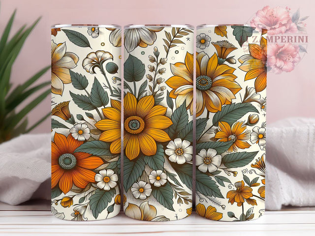 Fall Floral 20oz Tumbler Wrap PNG, Boho Floral Tumbler Png, Straight & Tapered Tumbler Wrap, Instant Digital Download Sublimation Li Zamperini 