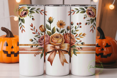 Fall Floral Bow 20oz Tumbler Wrap Sublimation PixelChick 