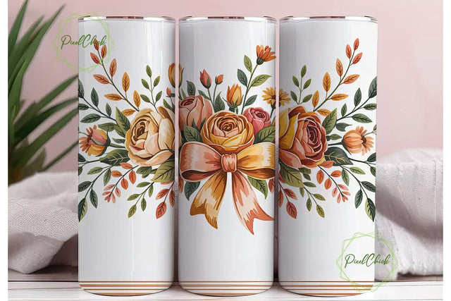 Fall Floral Bow 20oz Tumbler Wrap Sublimation PixelChick 
