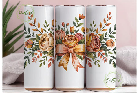 Fall Floral Bow 20oz Tumbler Wrap Sublimation PixelChick 