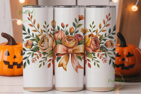 Fall Floral Bow 20oz Tumbler Wrap Sublimation PixelChick 