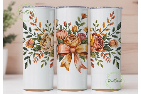Fall Floral Bow 20oz Tumbler Wrap Sublimation PixelChick 