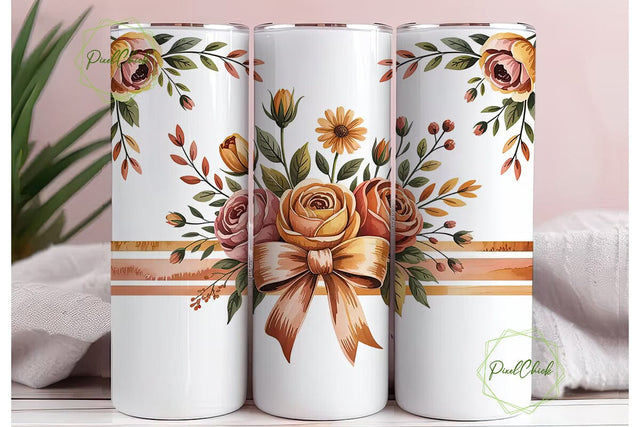 Fall Floral Bow 20oz Tumbler Wrap Sublimation PixelChick 