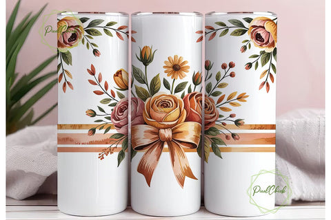 Fall Floral Bow 20oz Tumbler Wrap Sublimation PixelChick 