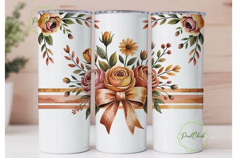 Fall Floral Bow 20oz Tumbler Wrap Sublimation PixelChick 