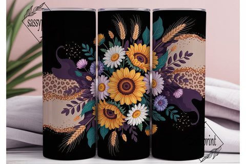 Fall Floral Glitter 20oz Tumbler Wrap Sublimation sassyprint 