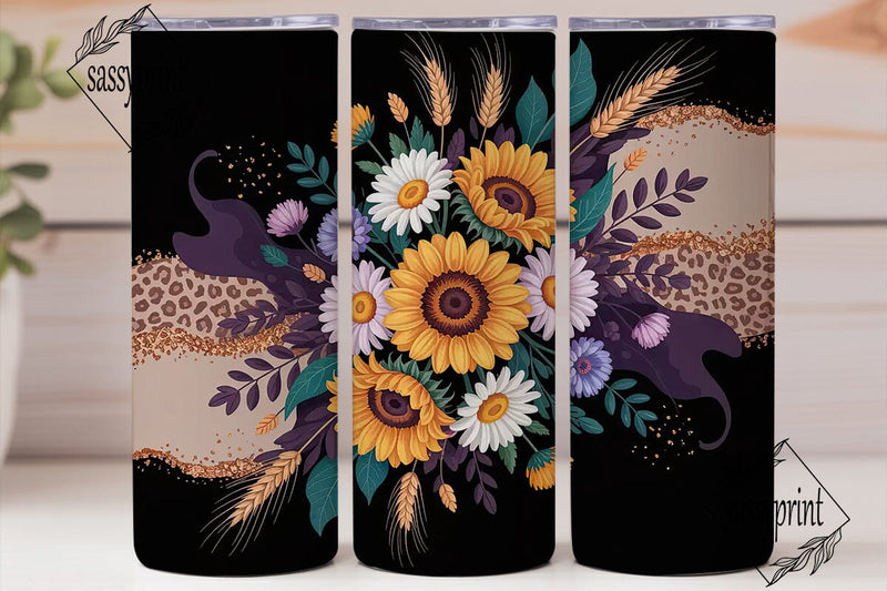 Fall Floral Glitter 20oz Tumbler Wrap Sublimation sassyprint 