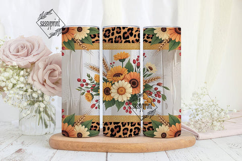 Fall Floral Leopard 20oz Tumbler Wrap Sublimation sassyprint 