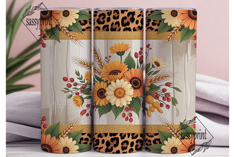Fall Floral Leopard 20oz Tumbler Wrap Sublimation sassyprint 