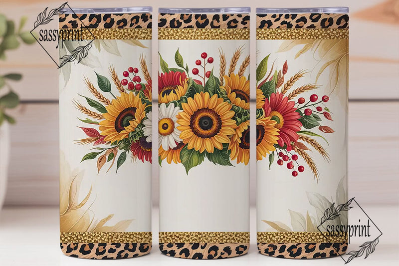 Fall Floral Leopard 20oz Tumbler Wrap Sublimation sassyprint 
