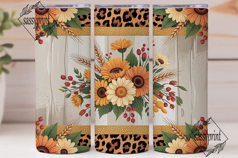 Fall Floral Leopard 20oz Tumbler Wrap Sublimation sassyprint 