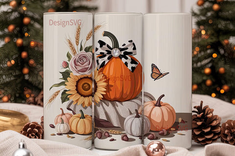 Fall Floral Pumpkin 20oz Tumbler Wrap Sublimation DesignSVG 