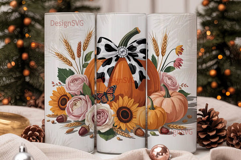 Fall Floral Pumpkin 20oz Tumbler Wrap Sublimation DesignSVG 