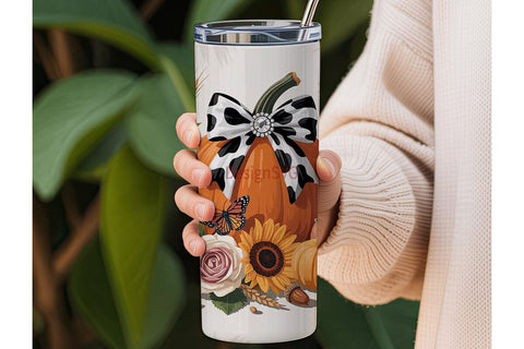 Fall Floral Pumpkin 20oz Tumbler Wrap Sublimation DesignSVG 
