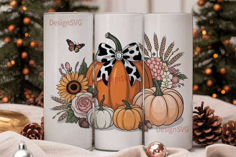Fall Floral Pumpkin 20oz Tumbler Wrap Sublimation DesignSVG 