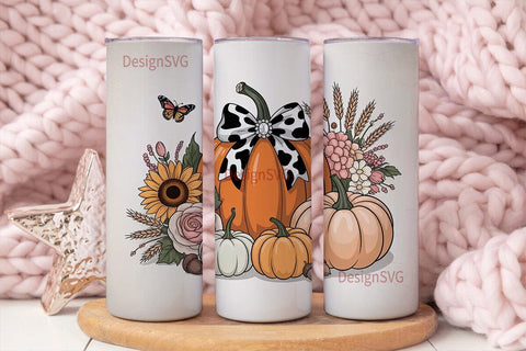 Fall Floral Pumpkin 20oz Tumbler Wrap Sublimation DesignSVG 