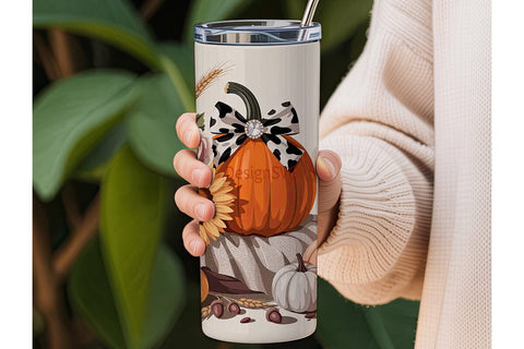 Fall Floral Pumpkin 20oz Tumbler Wrap Sublimation DesignSVG 